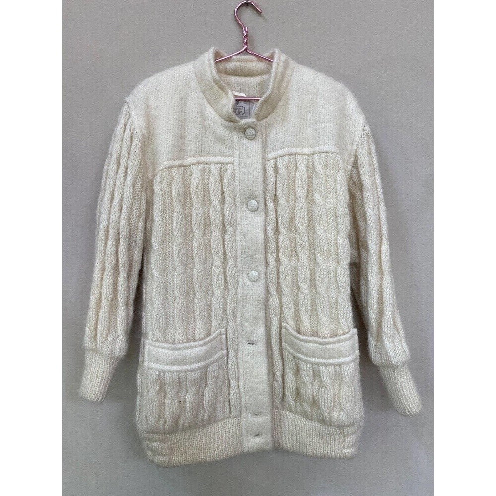 Vintage Donegal Designs Handcrafted 70% Mohair 100% Wool Coat off White 32” long